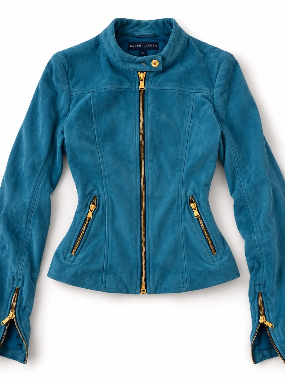 Lauren Ralph Lauren Blue Zip-Front Leather Jacket